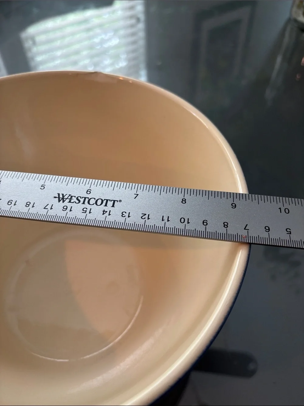 Crate and Barrel Blue Ceramic Mixing Bowl with Cream Interior-slight chip